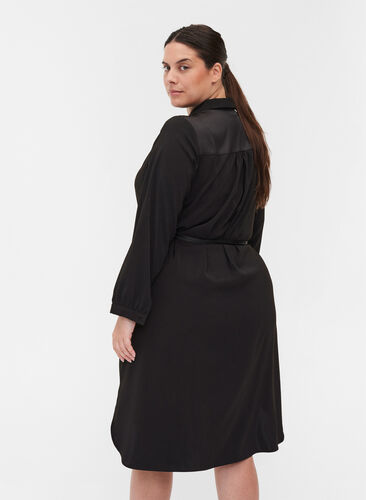 Blouse jurk met striksluiting en knopen, Black, Model image number 1