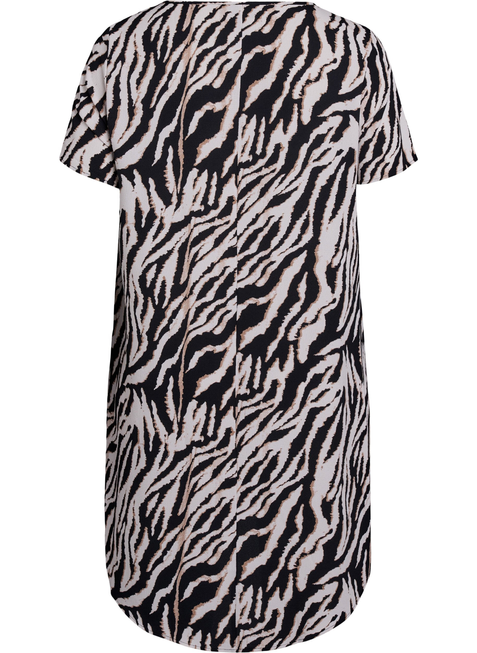 Zizzi Jurk met print en korte mouwen, Zwart, Packshot image number 1