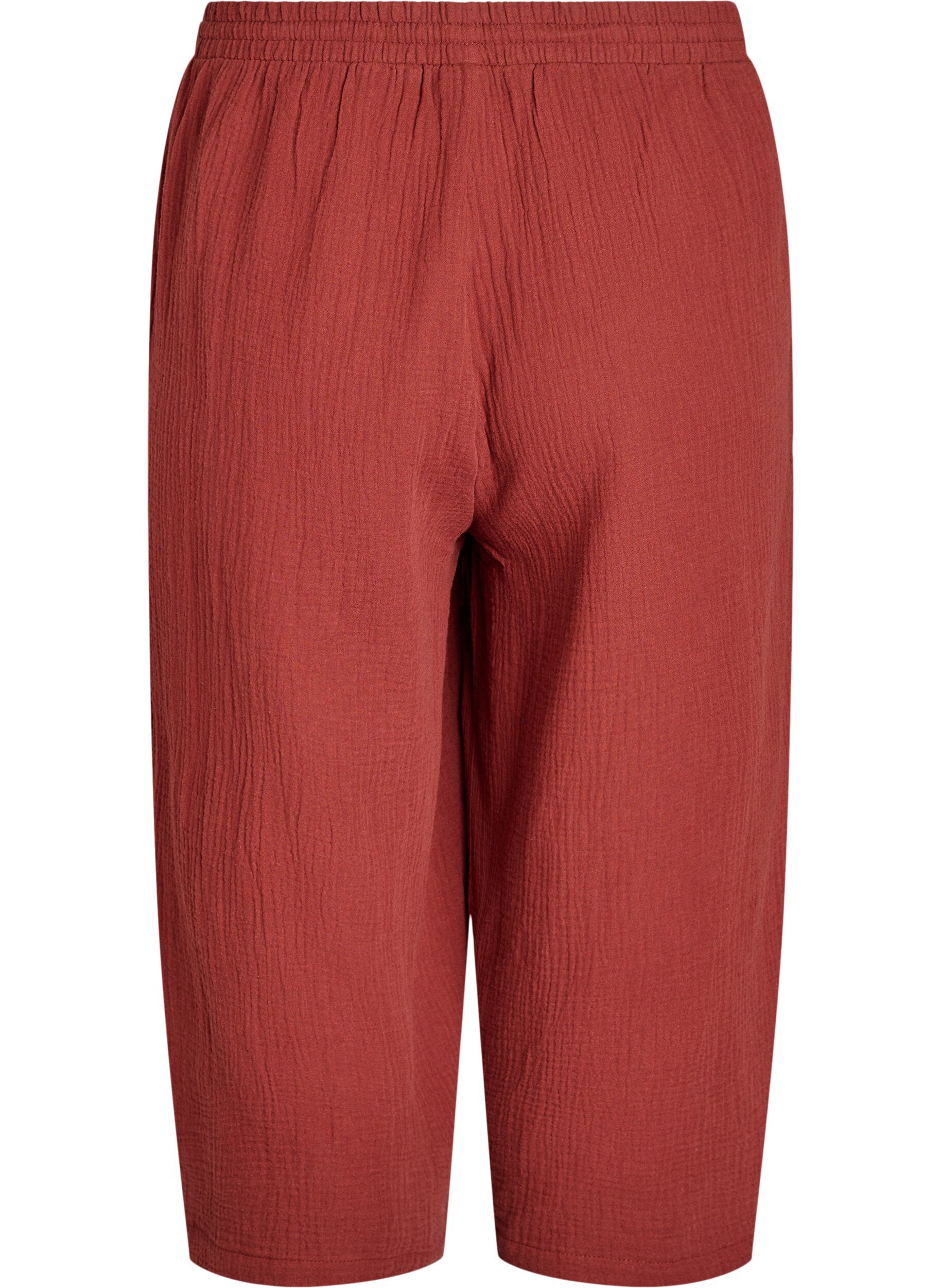 Zizzi Culotte broek van katoen met hoge taille, Rood, Packshot image number 1
