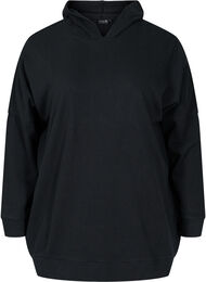 Katoenen sweatshirt met capuchon en high-low effecet, Black