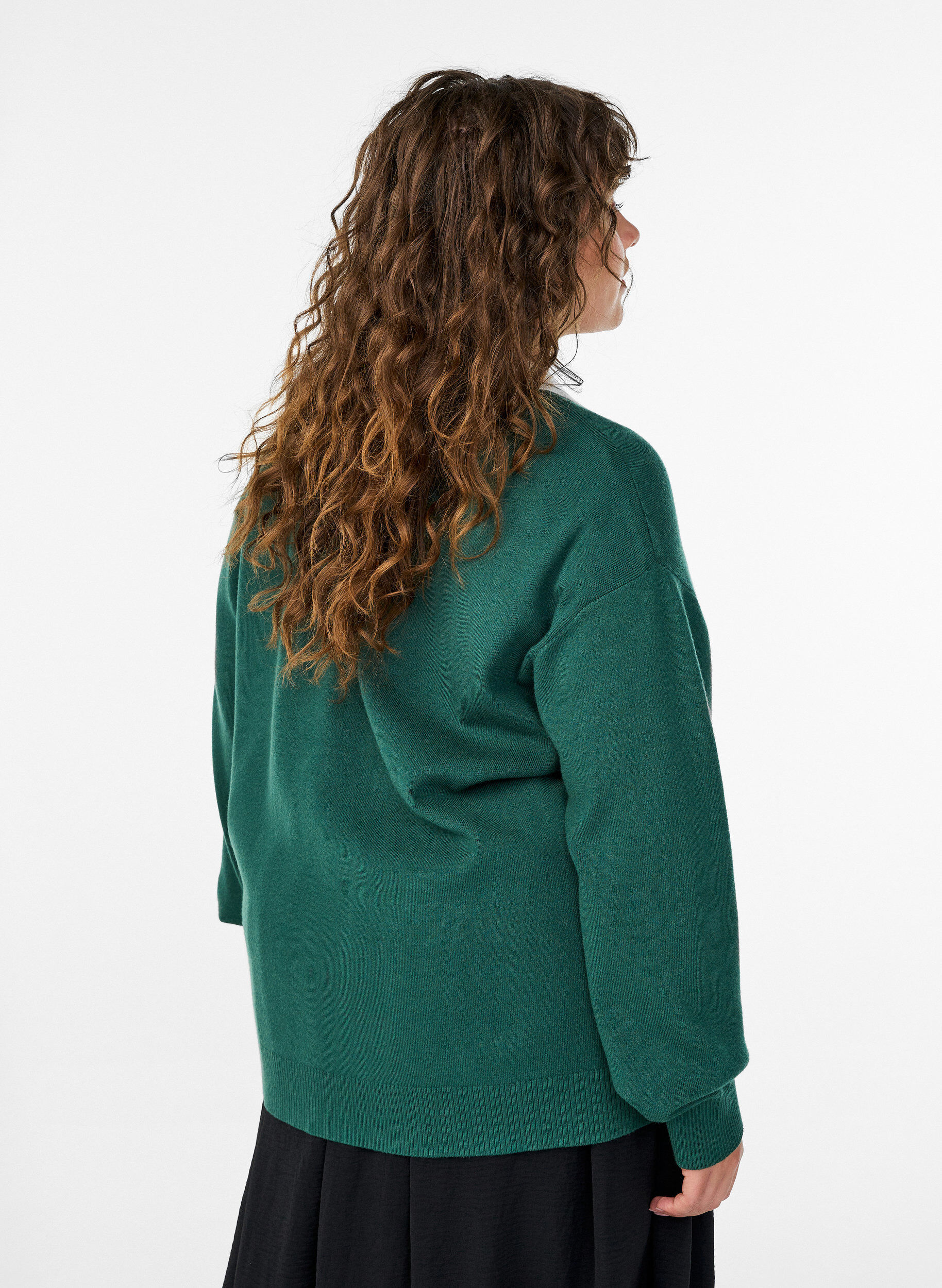 Zizzi Gebreide blouse met polokraag en contrasterende strepen, Groen, Model image number 2