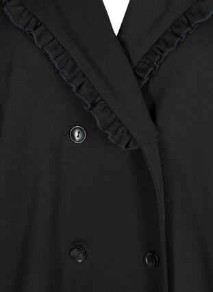 Lange jas met brede kraag en ruche details, Black, Packshot image number 2