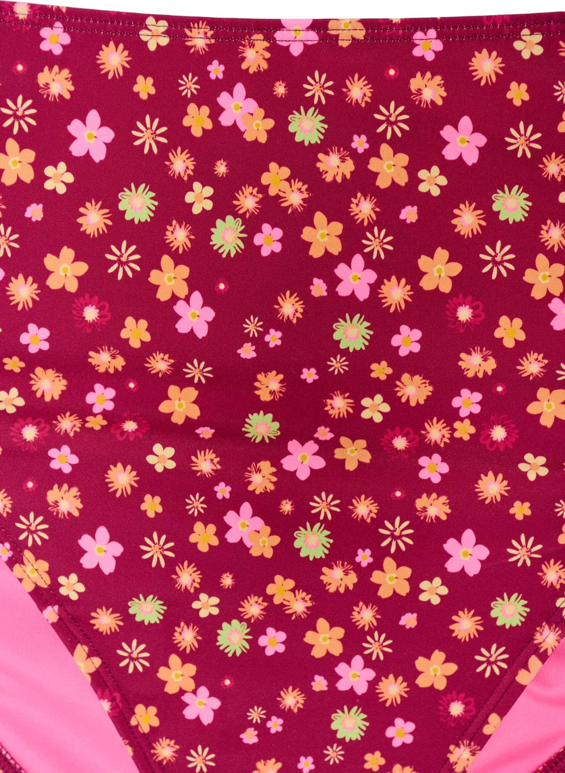 Zizzi Tai bikini broekje met striksluitingen en bloemenprint, Rood, Packshot image number 2