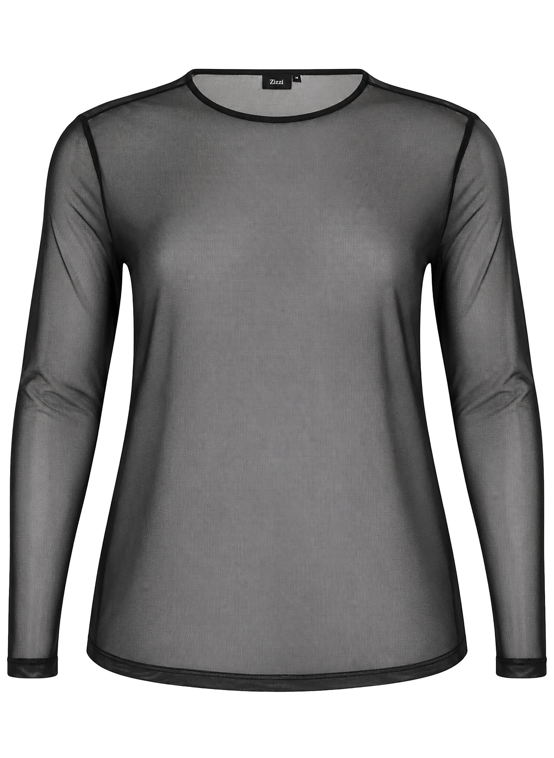 ZizziMesh blouse met lange mouwen, Zwart, Packshot image number 0