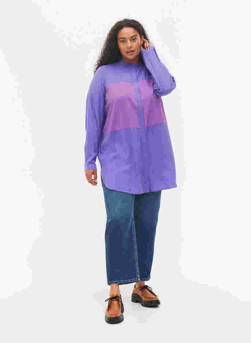 Lange blouse met color-block, Purple Block, Model image number 2