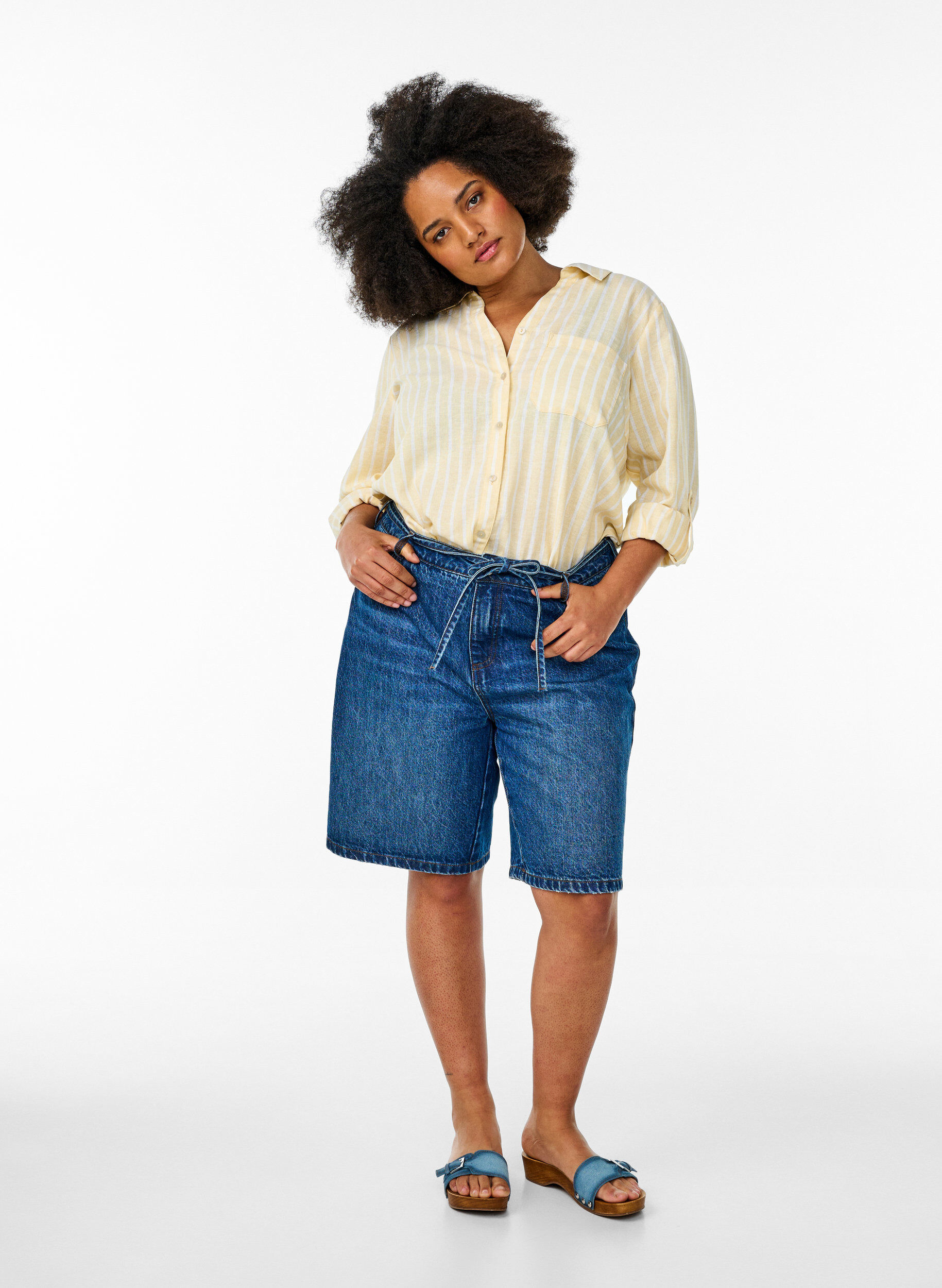 Zizzi Linnen en viscose shirt met 3/4 mouwen, Beige, Model image number 1