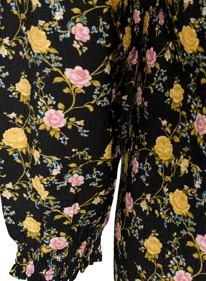 Jurk van viscose met patroon en lange mouwen, Zwart, Packshot image number 3