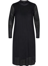 Midi-jurk met lange mouwen in mesh, Black