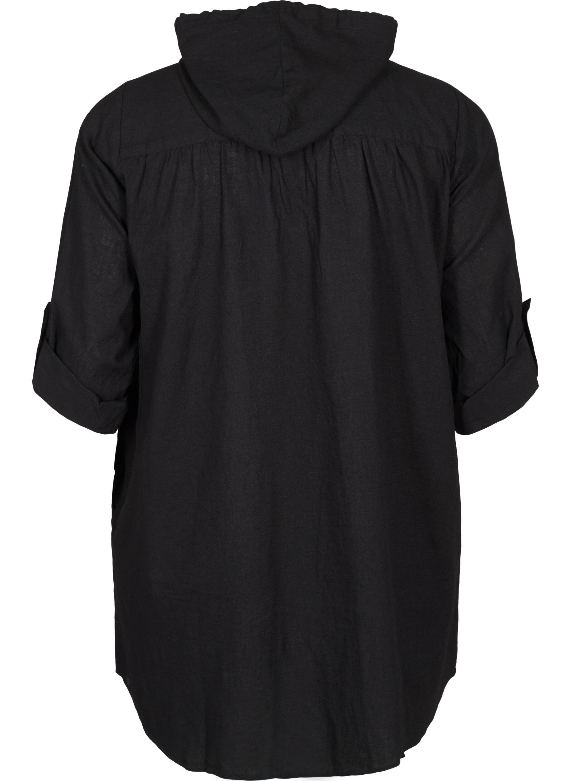 Zizzi Tuniek met capuchon van katoen en linnen, Black, Packshot image number 1