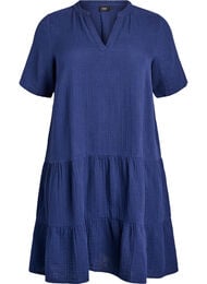 Korte A-lijn jurk in katoenen mousseline, Blauw