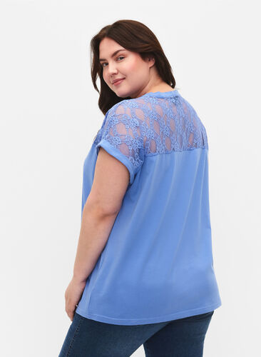Katoenen t-shirt met korte mouwen en kant, Persian Jewel, Model image number 1