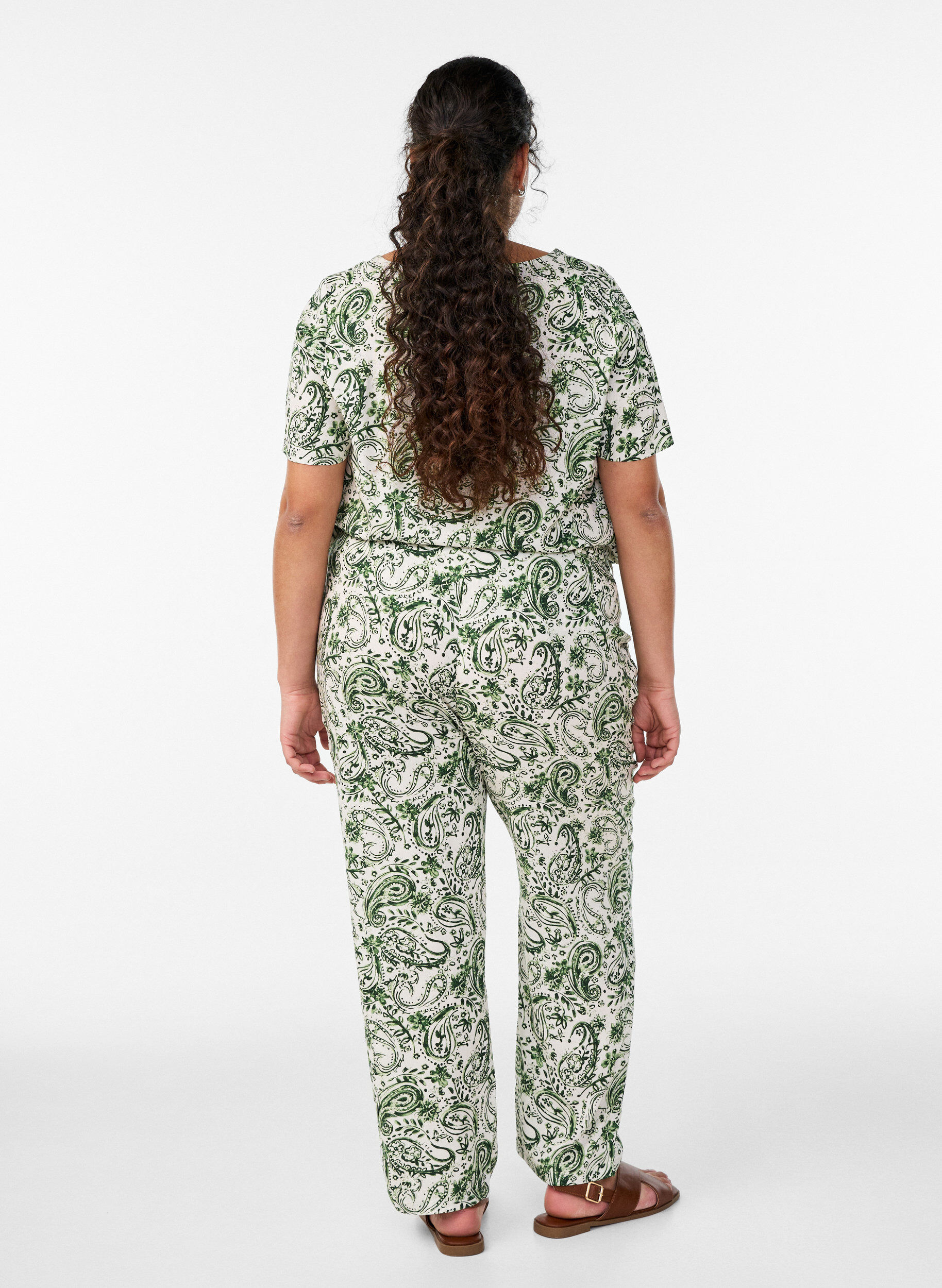Zizzi Viscose broek met hoge taille, Groen, Model image number 1