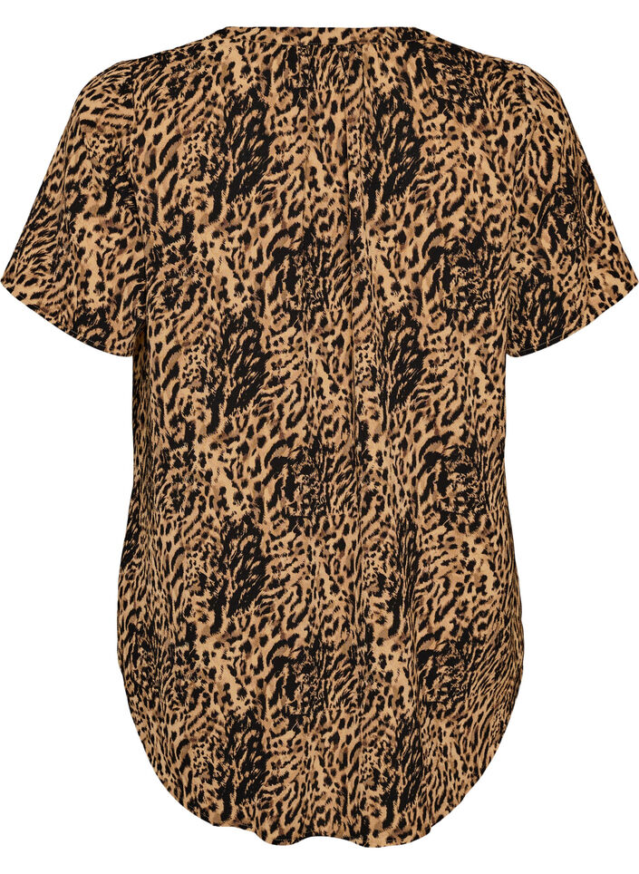 Blouse met korte mouwen en v-halslijn, Bruin, Packshot image number 1