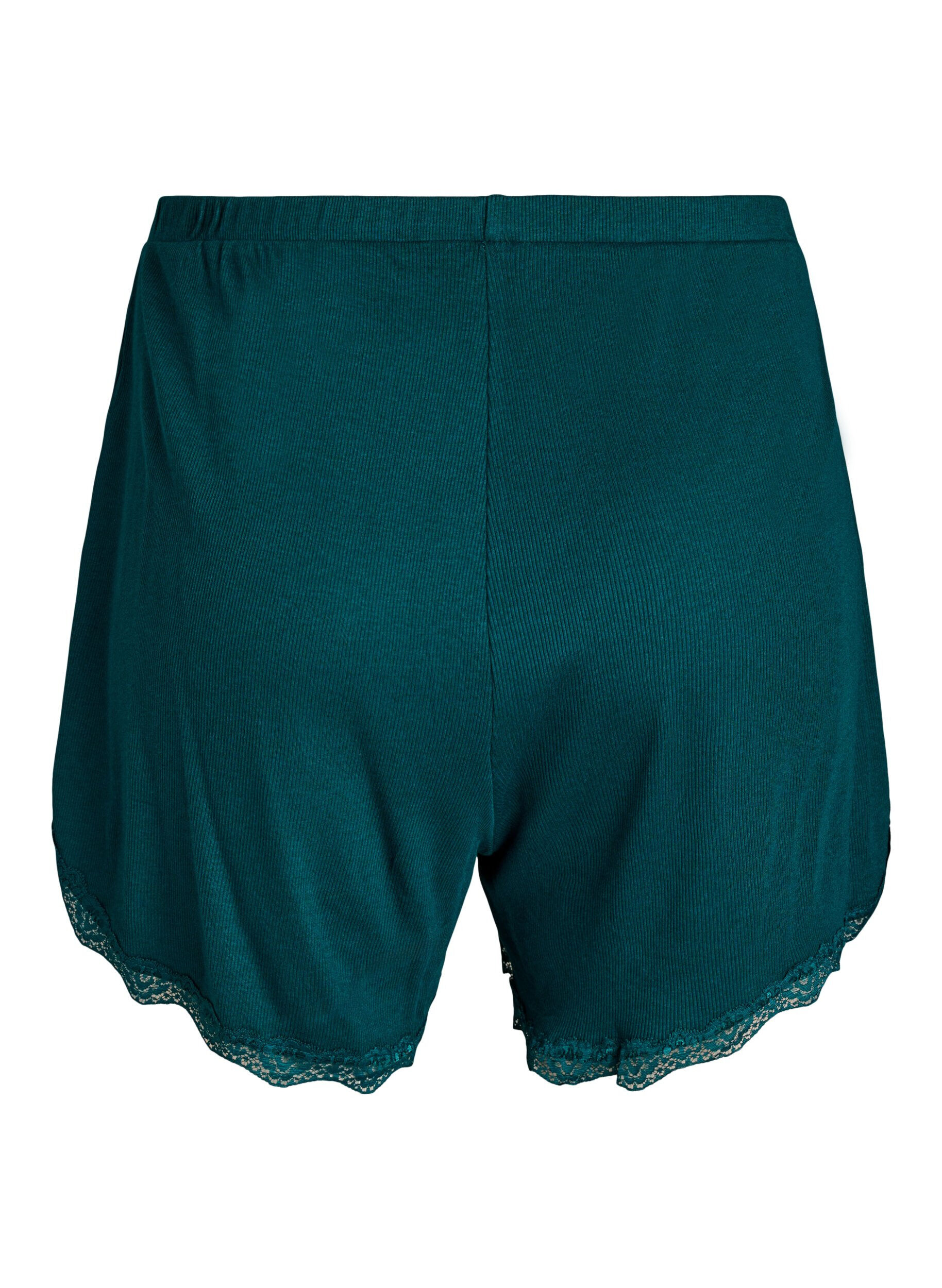 Zizzi Lichte nachtshorts met ribde structuur en kanten afwerking, Groen, Packshot image number 1