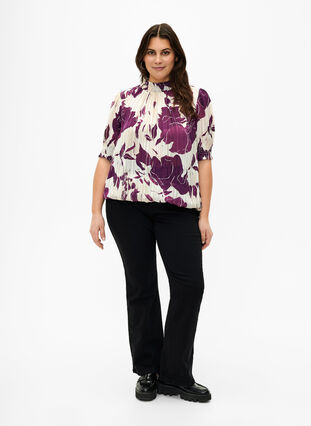  Smock-blouse met korte mouwen en print, D.Purple Graphic AOP, Model image number 2