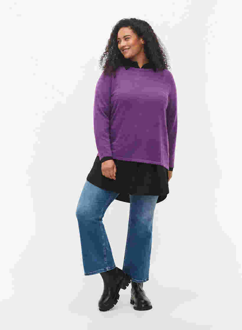 Gebreide blouse met structuur en ronde hals, Amaranth Purple, Model image number 2