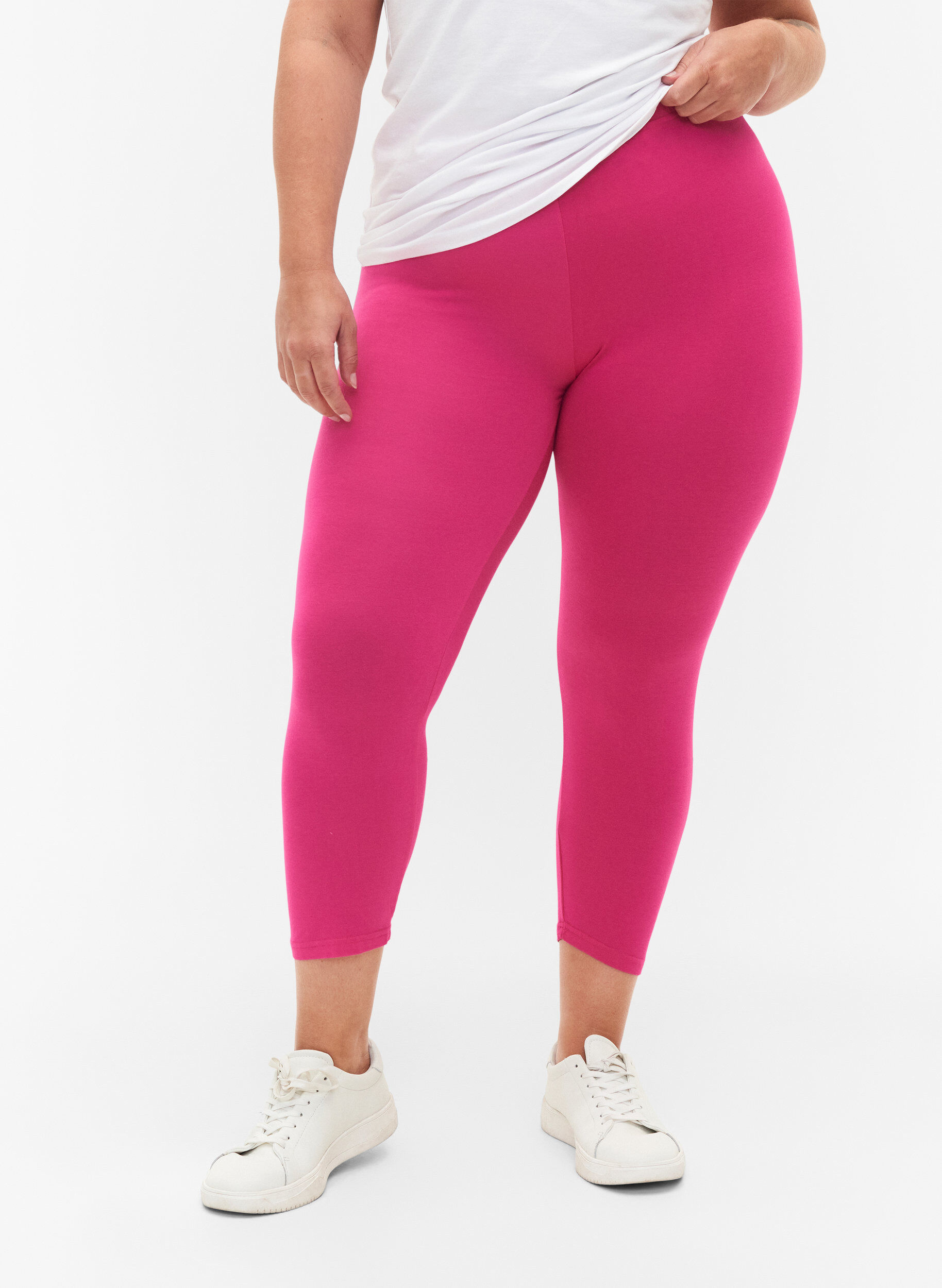 Zizzi Basic 3/4 legging in viscose, Roze, Model image number 0