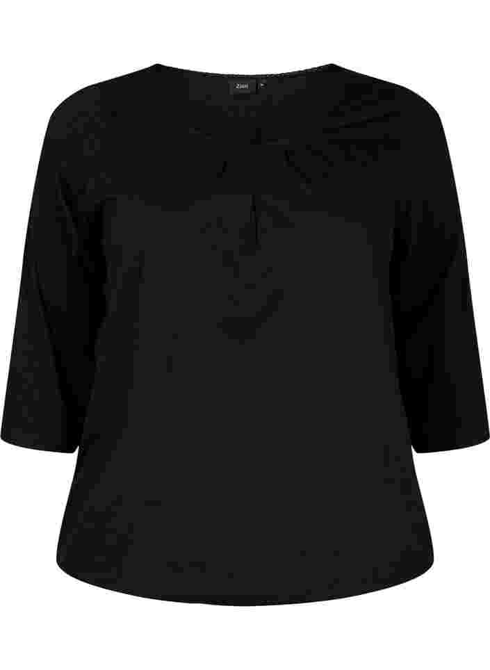 Katoenen blouse met 3/4 mouwen, Black, Packshot image number 0