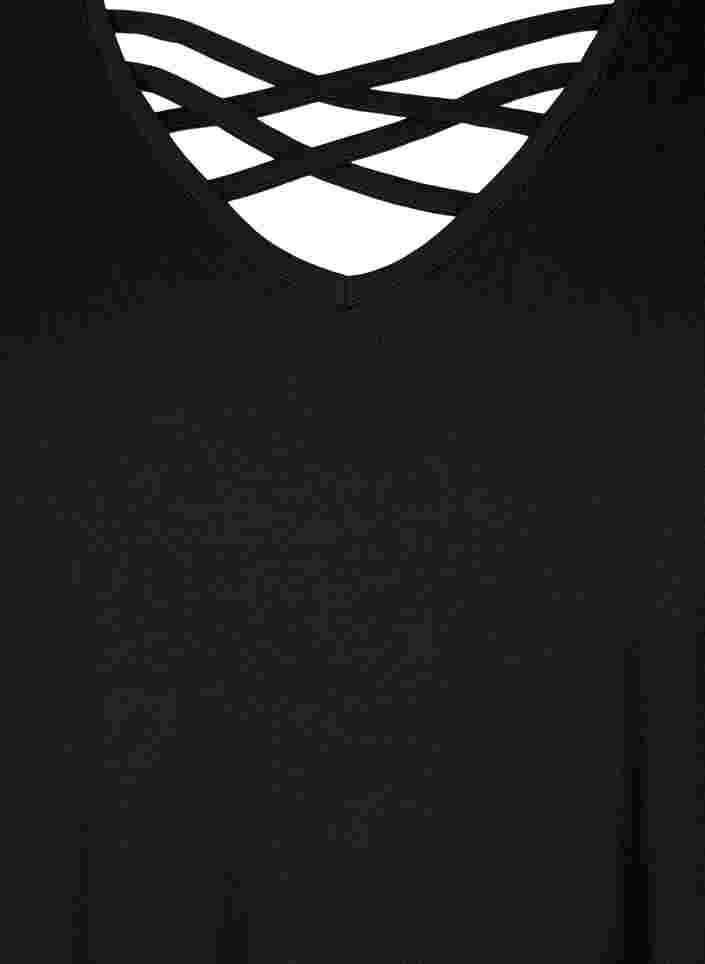 T-shirt met v-hals en kruisdetail, Black, Packshot image number 2