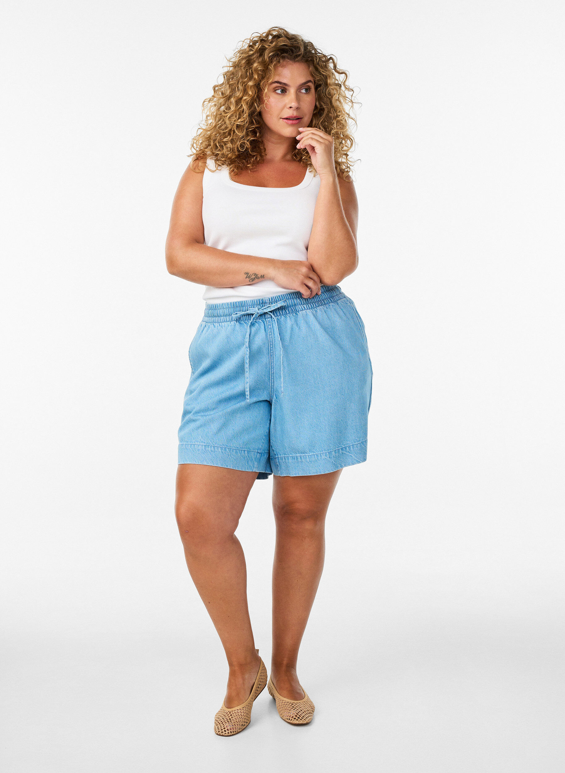 ZizziRib top met vierkante halslijn, Wit, Model image number 1