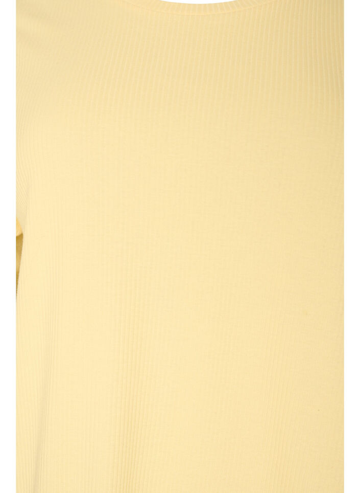 Geribde jersey blouse met korte mouwen, Geel, Packshot image number 2