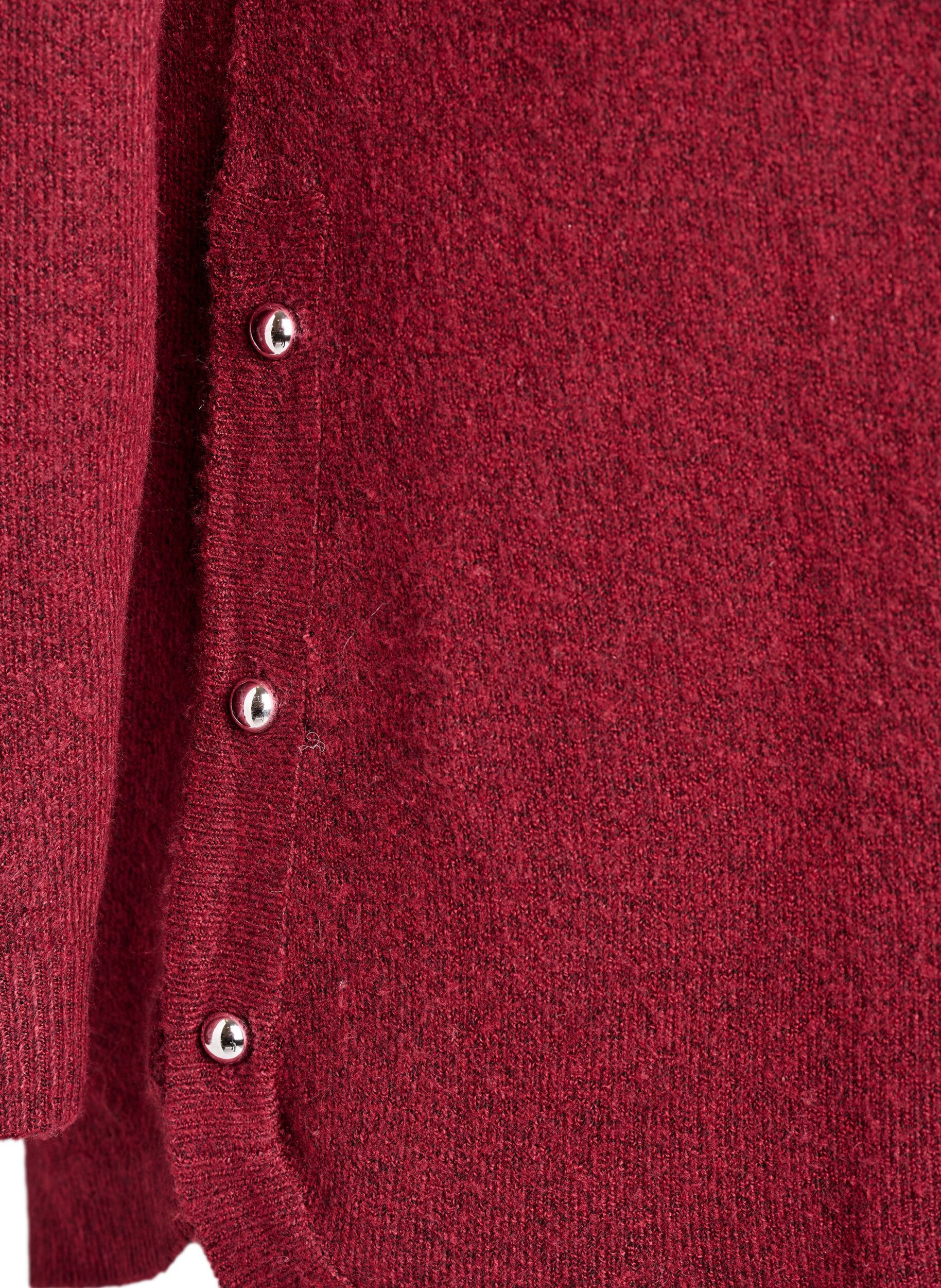 Zizzi Lange gebreide blouse met bolknopen, Donker Bordeaux, Packshot image number 3