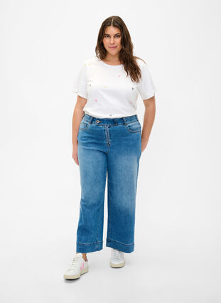 Cropped jeans met flare, Blue denim, Model image number 0
