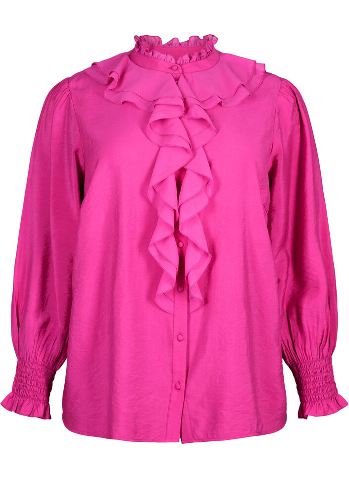 Shirt blouse van viscose met ruches, Rose Violet, Packshot image number 0