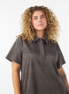 Korte geruite jurk met een overhemdkraag, Bruin, Model image number 3