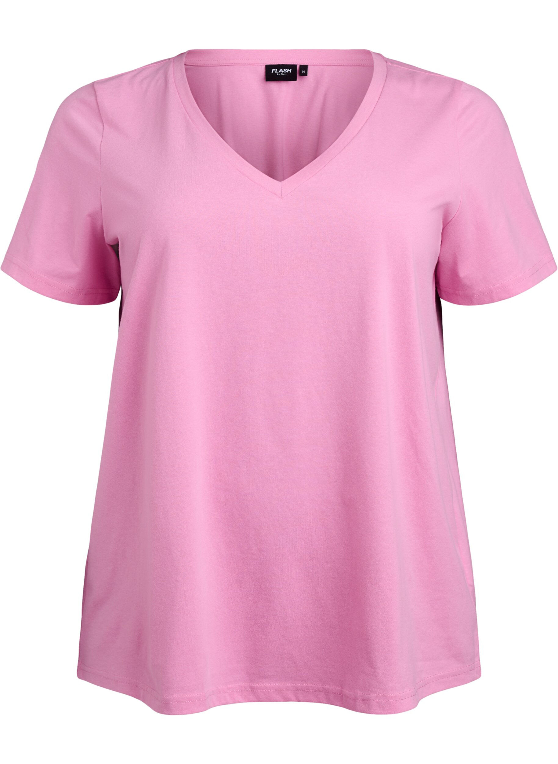 Zizzi FLASH - T-shirt met V-hals, Roze, Packshot image number 0