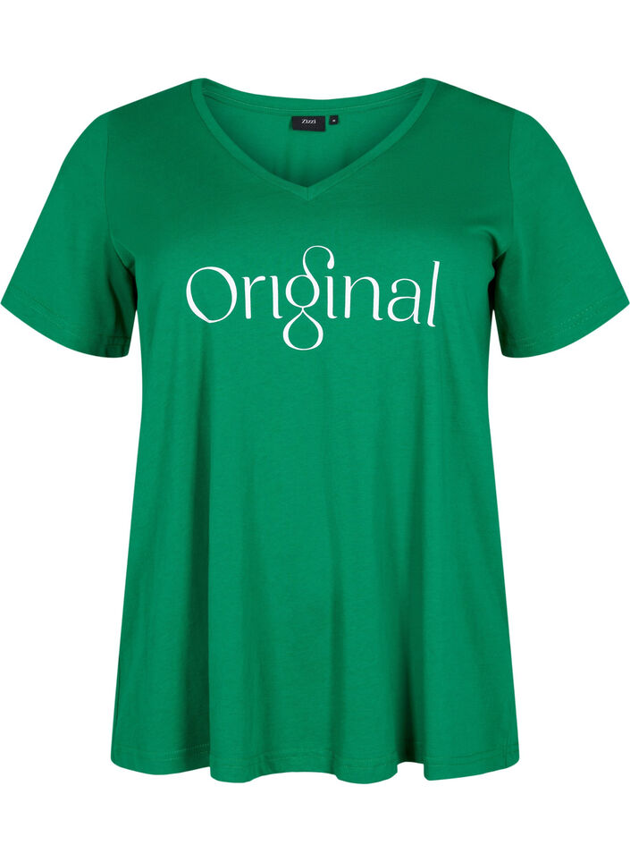 Katoenen t-shirt met tekstopdruk en v-hals, Jolly Green ORI, Packshot image number 0