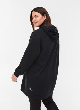 Lang sweatshirt met capuchon en print, Black, Model image number 1