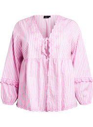 Gestreepte blouse met open voorkant en geborduurde details, Roze