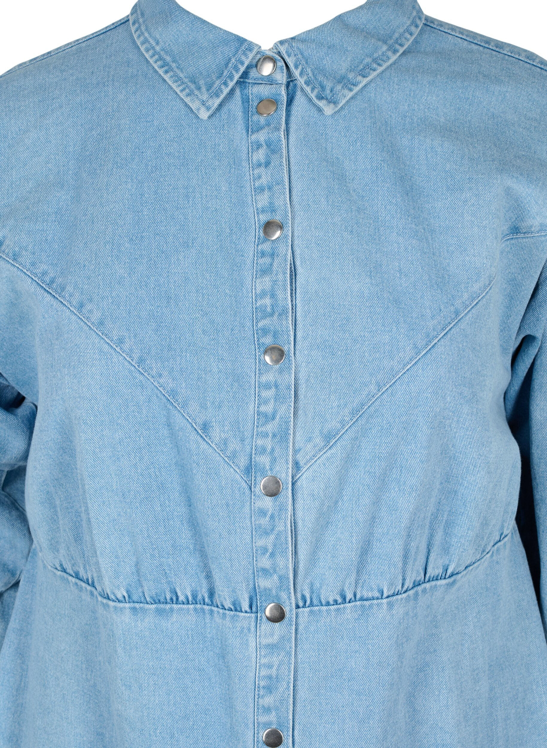 Zizzi Denim jurk met knopen en lange mouwen, Light blue denim, Packshot image number 2