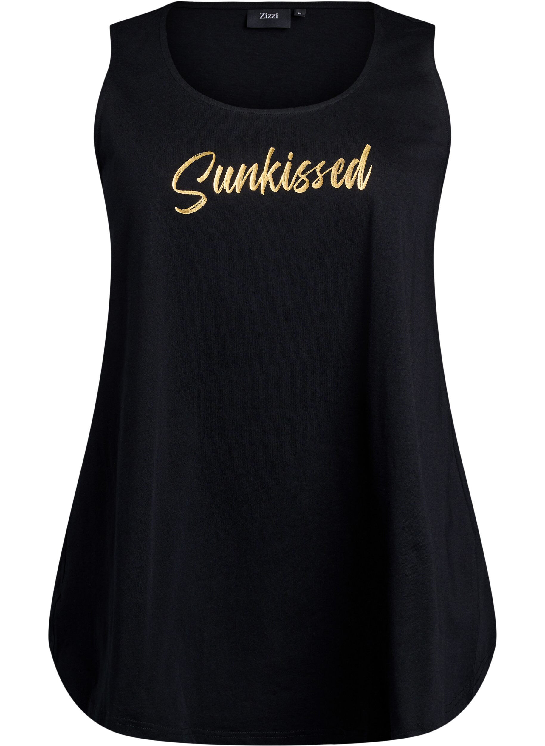 Zizzi Katoenen top met a-vorm, Zwart, Packshot image number 0