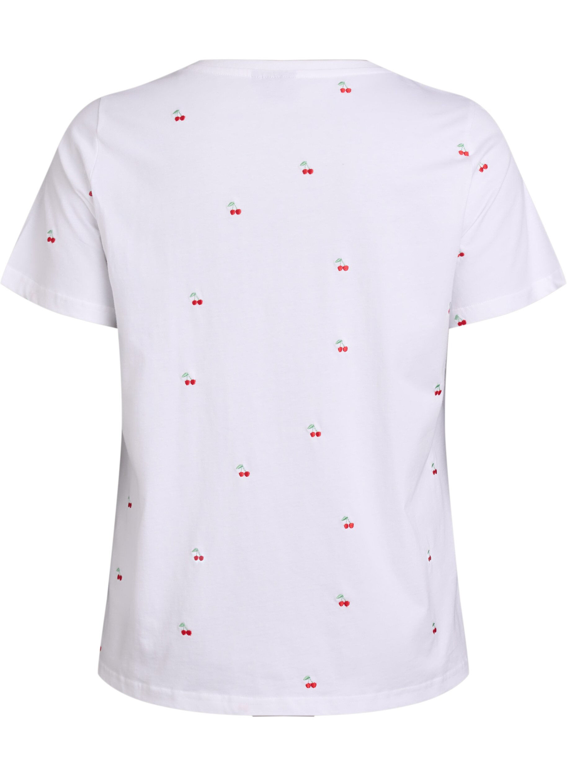 Zizzi T-shirt in biologisch katoen met geborduurde motieven, Wit, Packshot image number 1