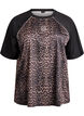 Workout T-shirt met raglanmouwen en luipaardprint, Bruin, Packshot image number 0