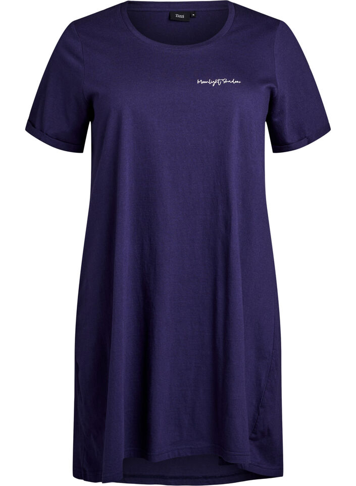 Lang nachthemd-T-shirt in biologisch katoen met print, Blauw, Packshot image number 0