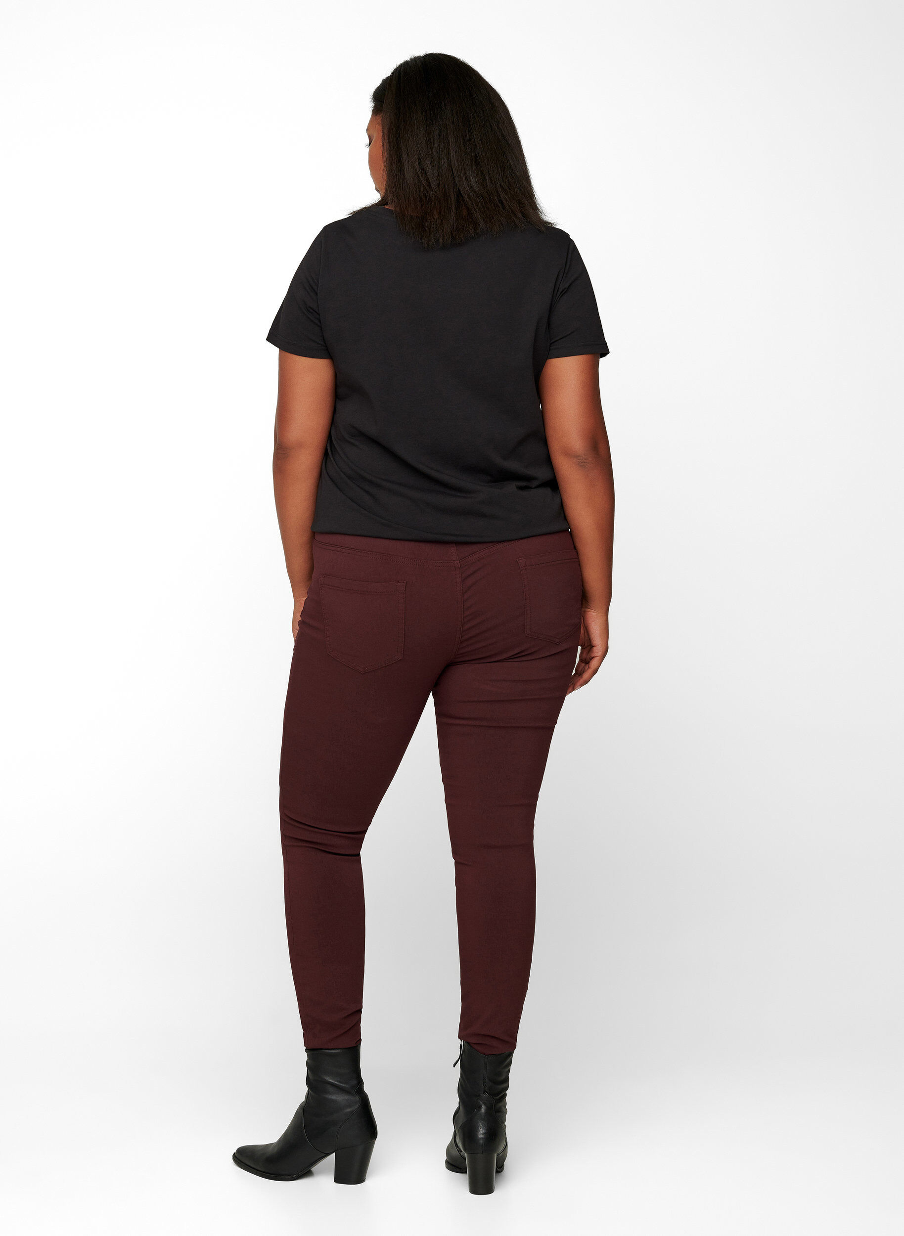 Zizzi Slim fit broek met zakken, Donker Bordeaux, Model image number 2