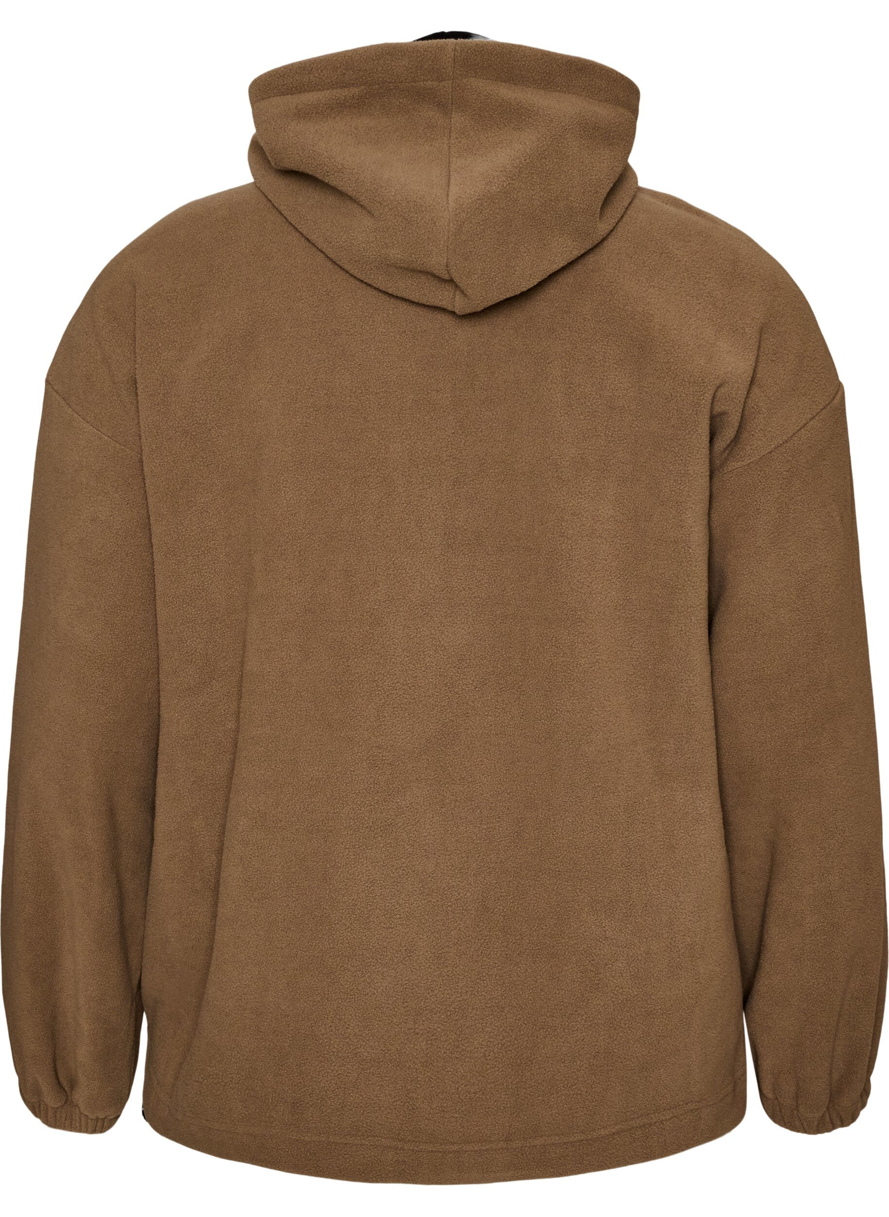 ZizziFleece-anorak met capuchon en contrasterend paneel, Bruin, Packshot image number 1