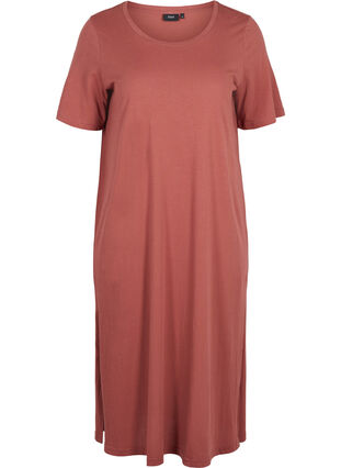 Katoenen t-shirt jurk met 2/4 mouwen, Mahogany, Packshot image number 0