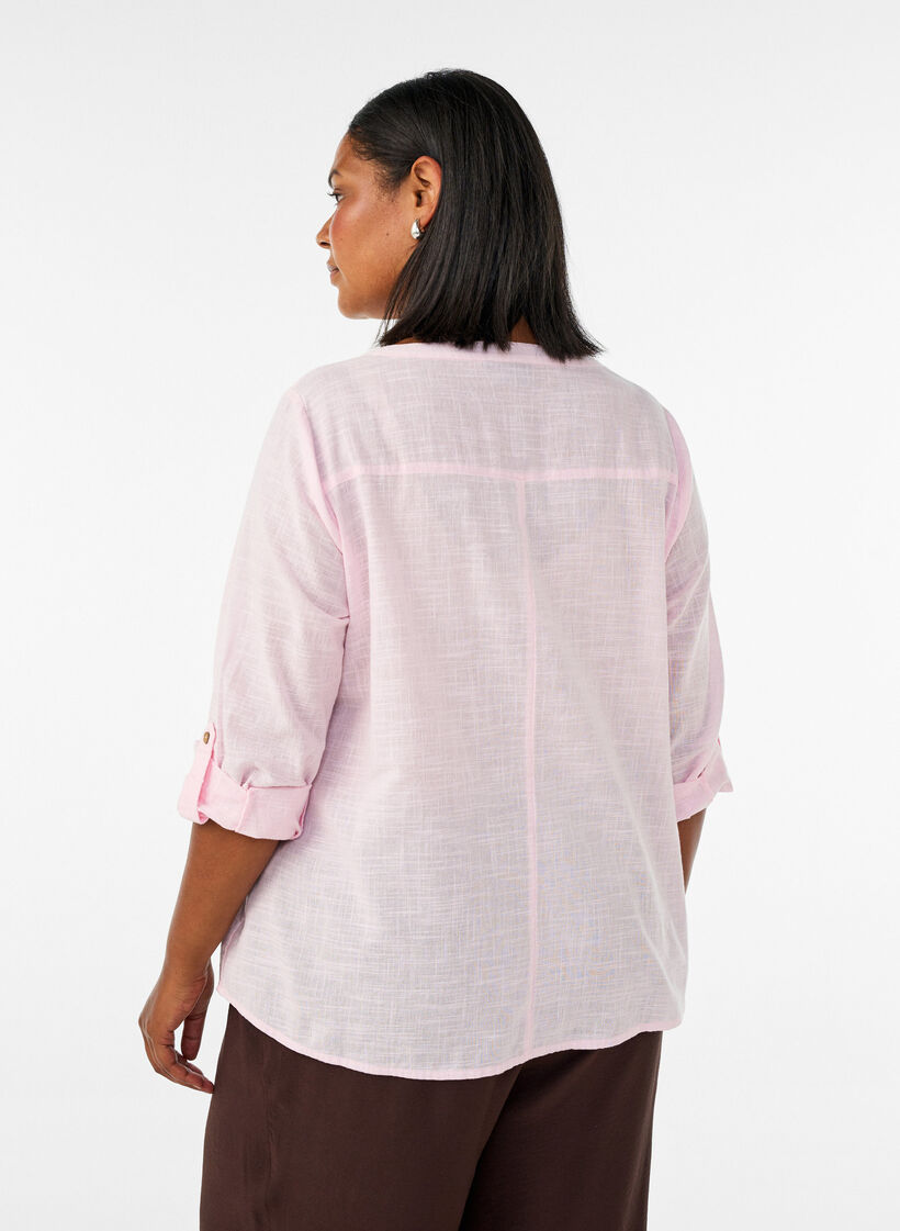 Katoenen blouse met een V-hals, Roze, Model image number 2