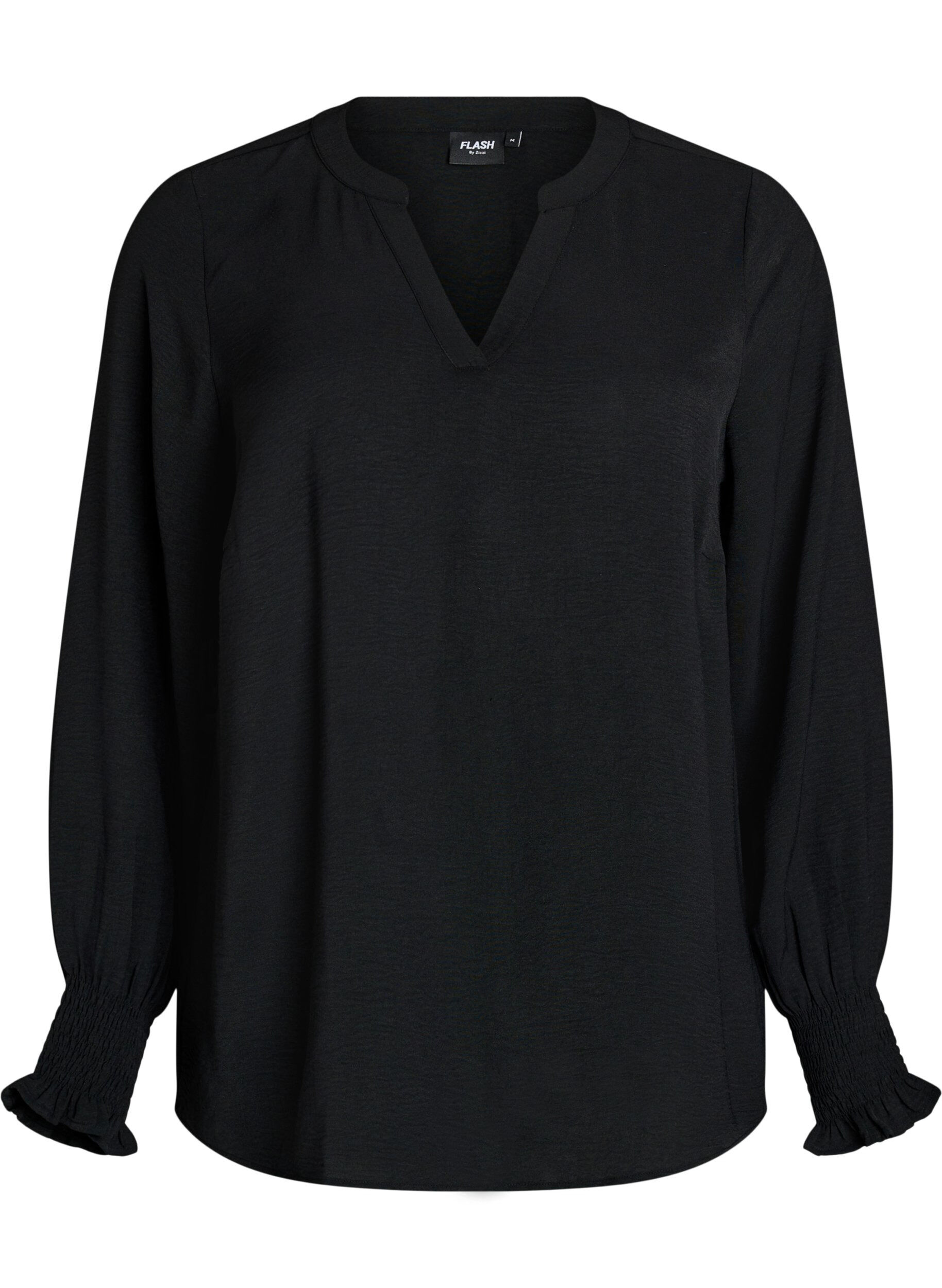 FLASH - Blouse met smockmanchetten en V-hals