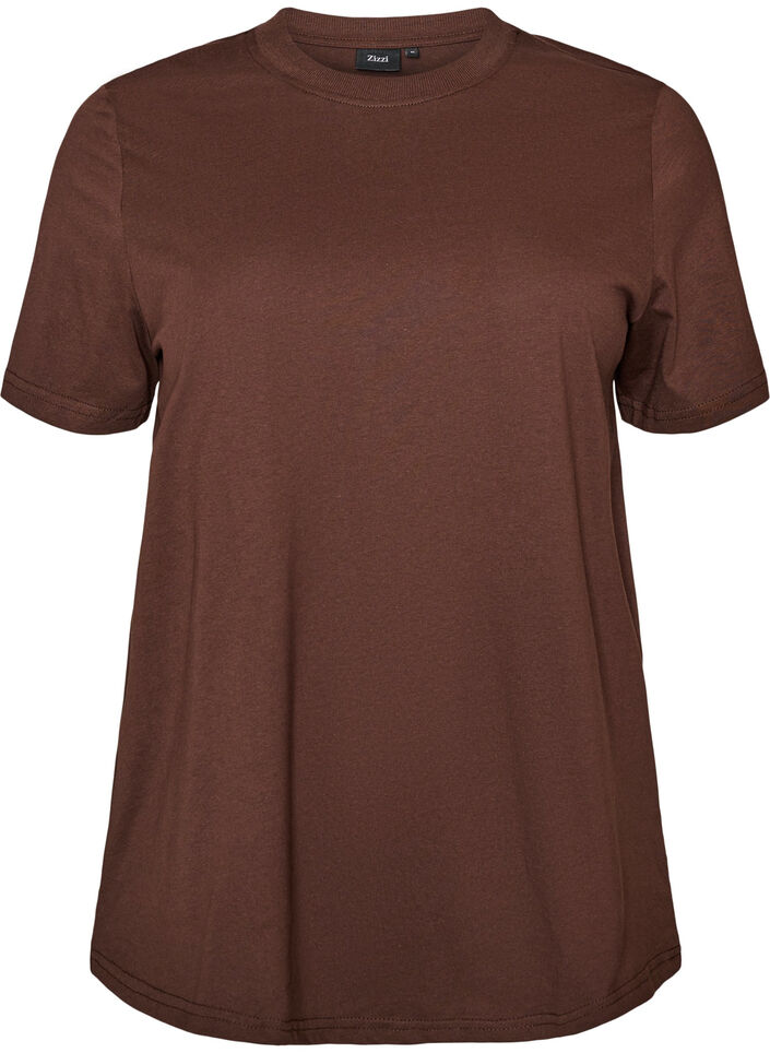 Basic katoenen T-shirt met ronde hals, Bruin, Packshot image number 0