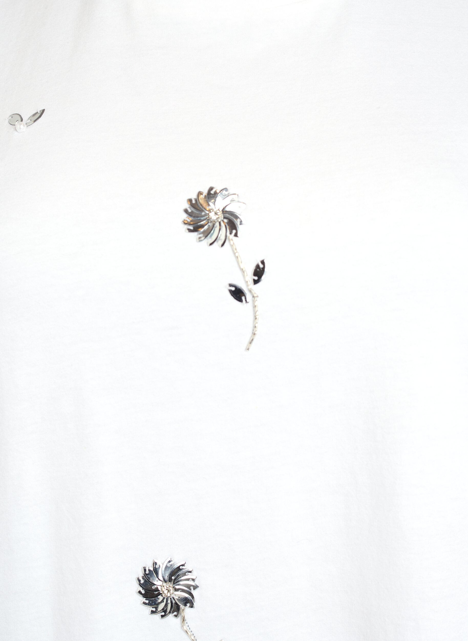 Zizzi T-shirt met paillettenbloemen, Wit, Packshot image number 2