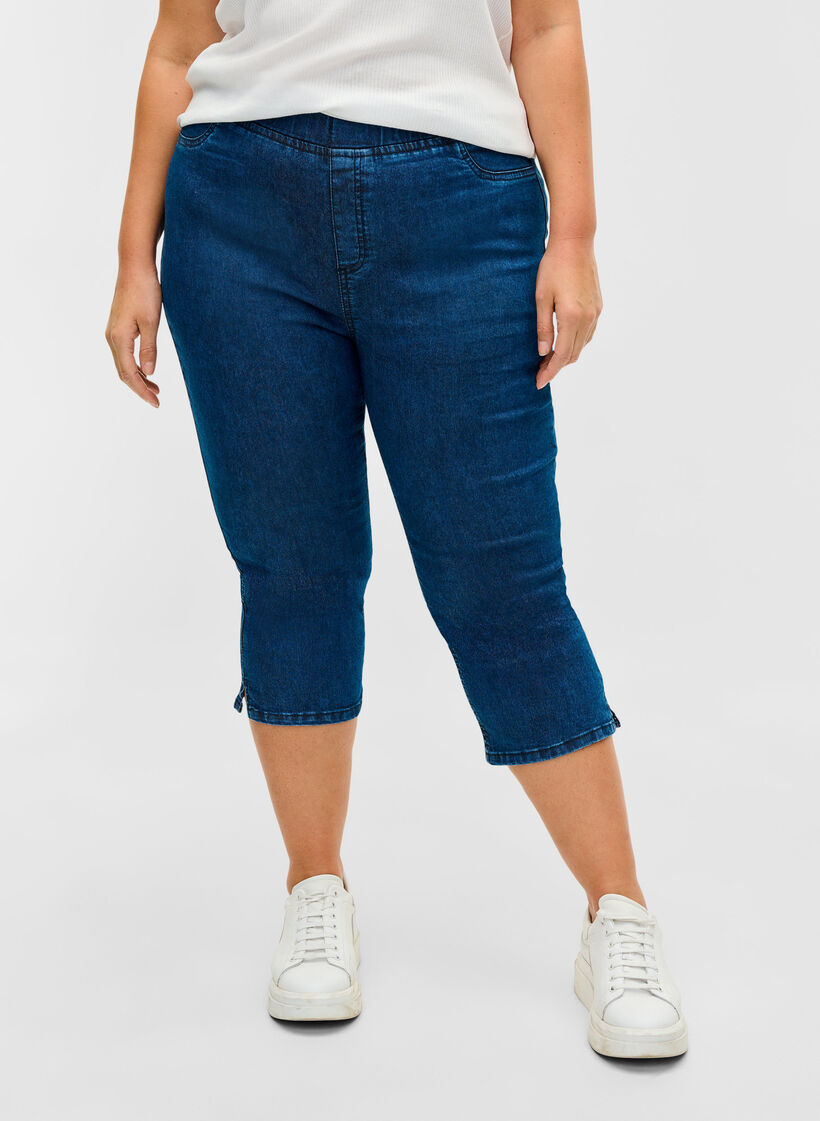 Driekwart broek in katoenmix, Dark blue denim, Model image number 1