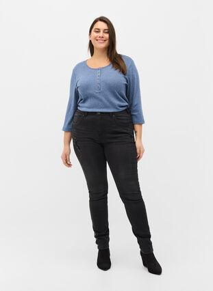 Super slim Amy jeans met split en knopen, Grey Denim, Model image number 0
