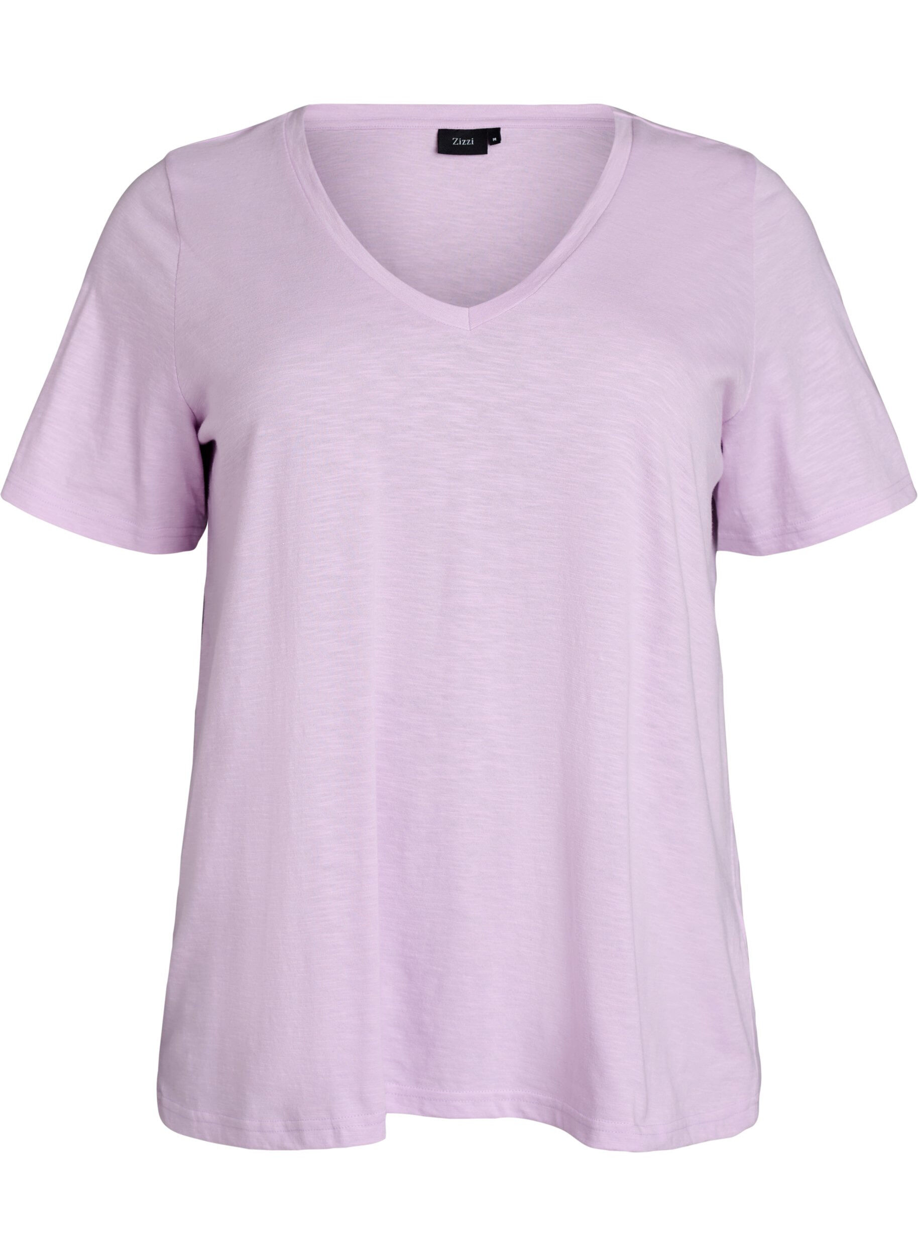 Zizzi Basic t-shirt met korte mouwen en v-hals, Paars, Packshot image number 0