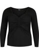 Geribbelde blouse met gaatjesdetail, Black, Packshot image number 0