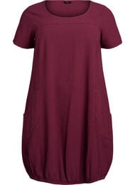 Katoenen jurk met korte mouwen, Donker Bordeaux